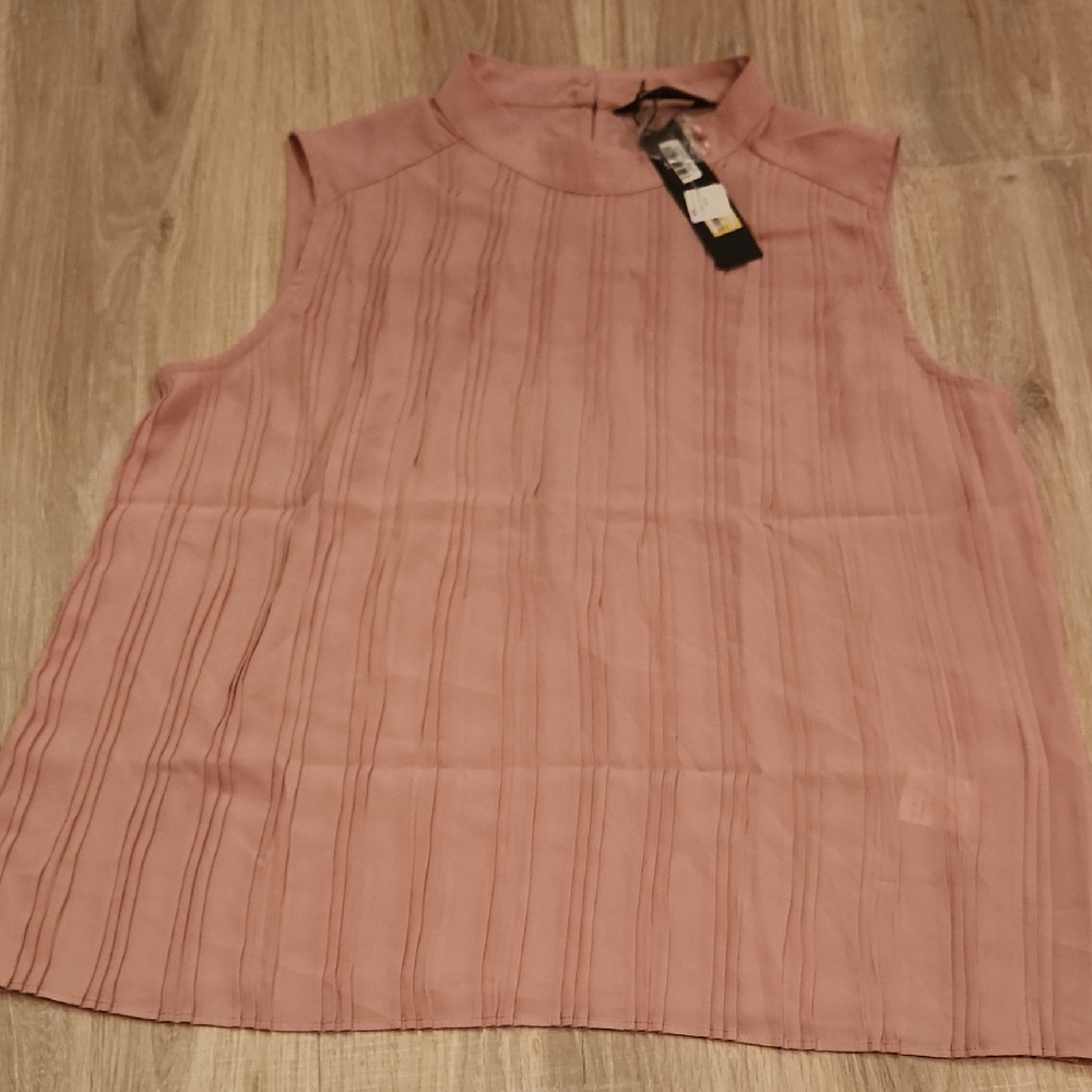 Allegra K Dusty Rose Sleeveless Pleated Mock Neck Camisole